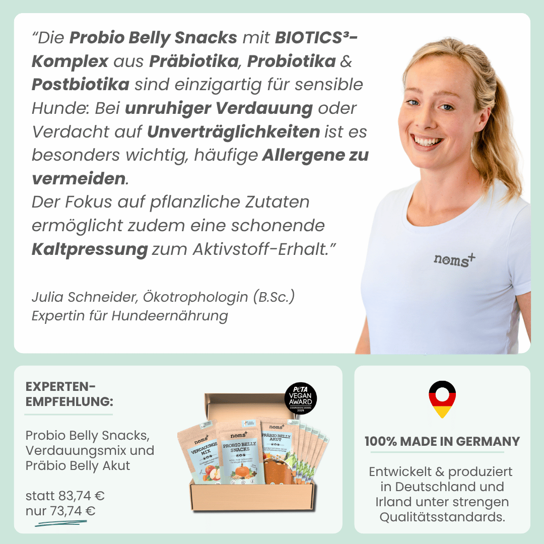 
                  
                    Probio Belly Snacks für Hunde mit BIOTICS³-Komplex: Präbiotika, Probiotika & Postbiotika
                  
                