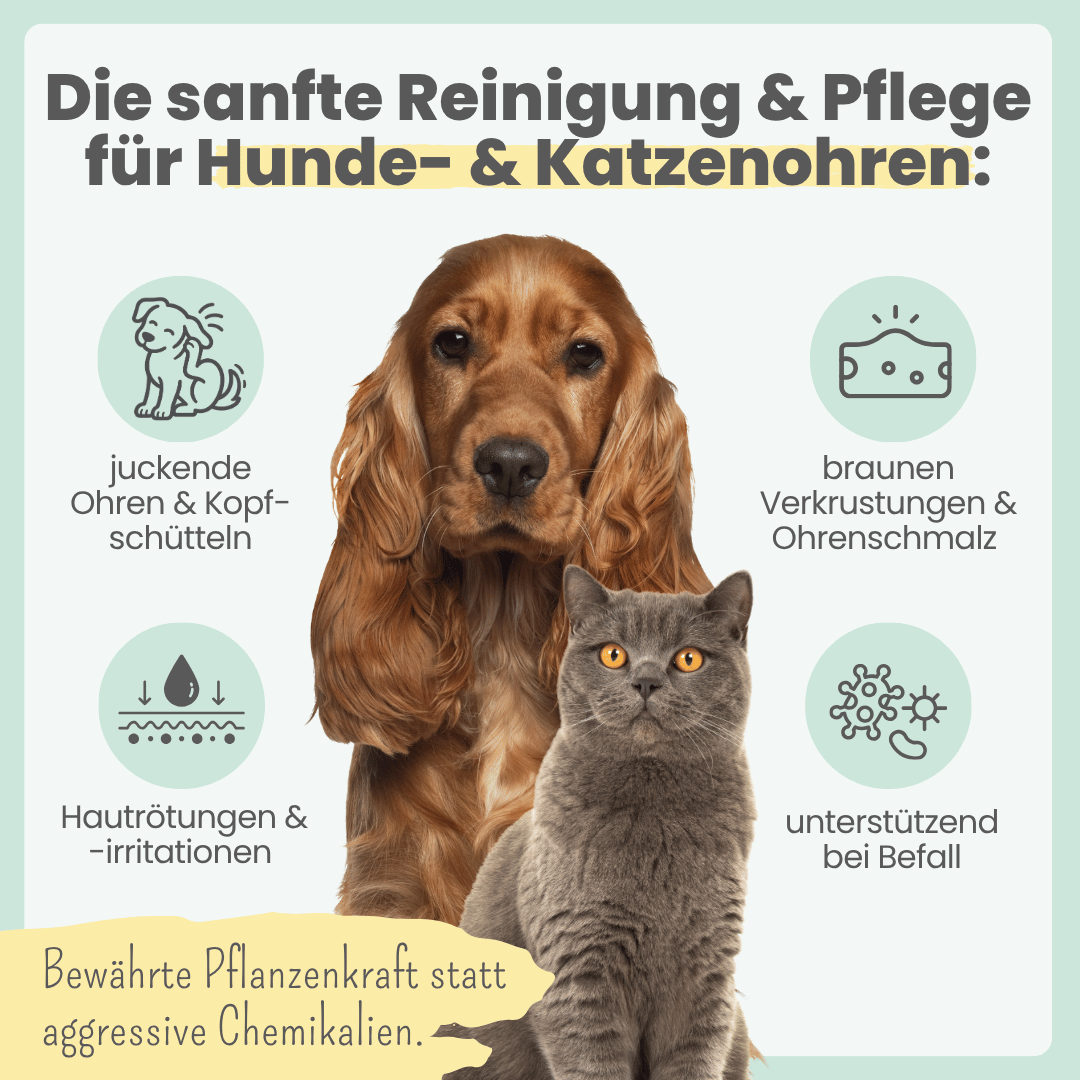 
                  
                    2-in-1 Ohrfein Reinigung & Pflege für Hunde & Katzen mit kolloidalem Silber
                  
                