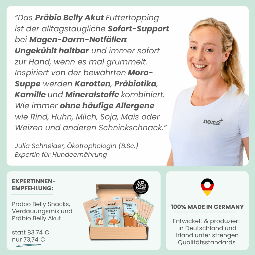 
                  
                    Präbio Belly Akut: pflanzenbasierte Darmkur für Hunde nach Moro-Art - Ready to eat
                  
                