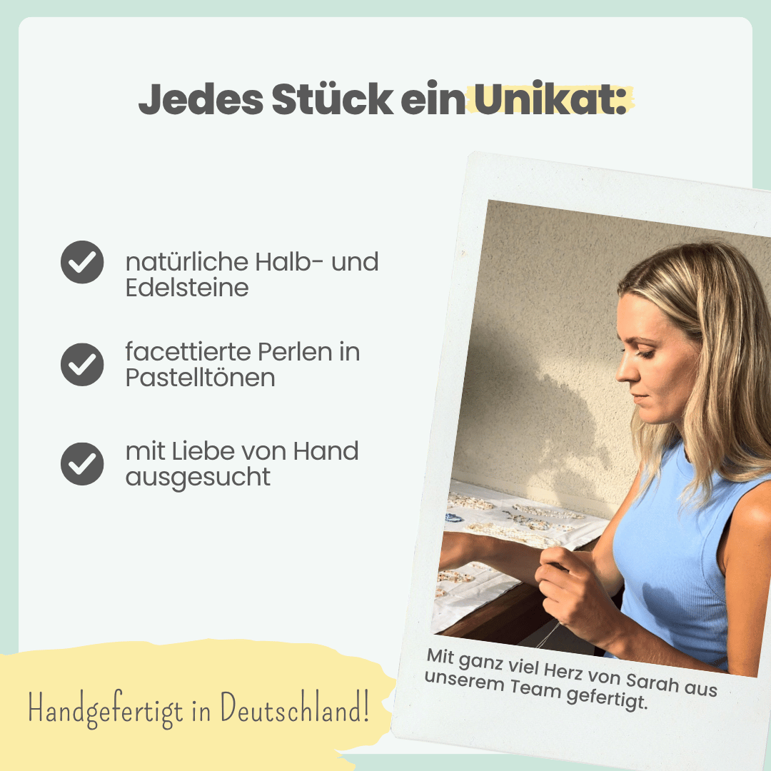 
                  
                    Handgefertigtes Tierschutz-Armband aus Natursteinen
                  
                